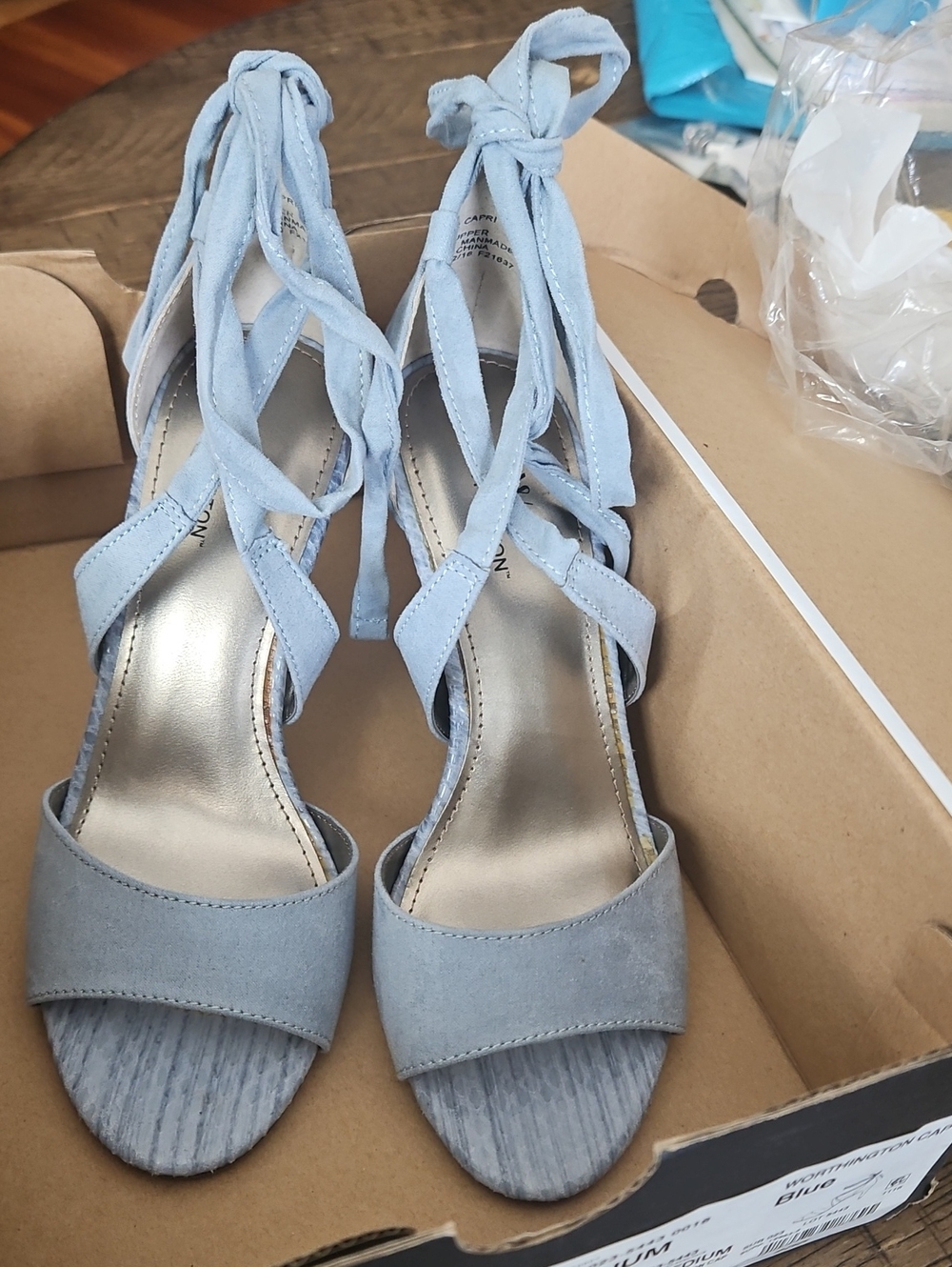 Lace-Up Suede Heels in Light Blue